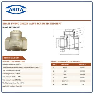 Cấu tạo Van 1 chiều đồng lá lật Arita ARV-1003SE
