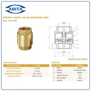 Cấu tạo Van 1 chiều đồng lò xo Arita ARV-1014SE