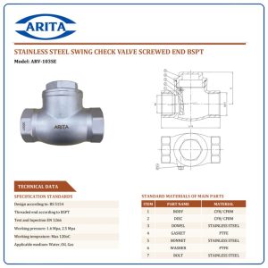 Cấu tạo Van 1 chiều lá lật inox Arita ARV-103SE