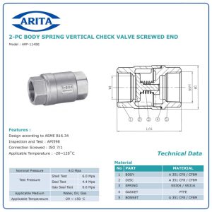Cấu tạo Van 1 chiều lò xo inox Arita ARF-114SE