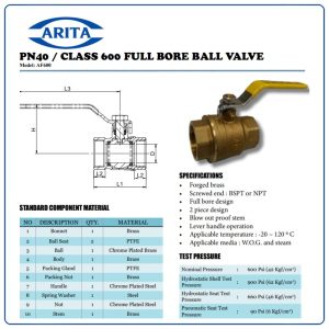 Cấu tạo Van bi đồng tay gạt Arita AF600
