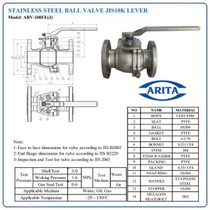 Cấu tạo Van bi inox tay gạt Arita ARV-100FE(J)
