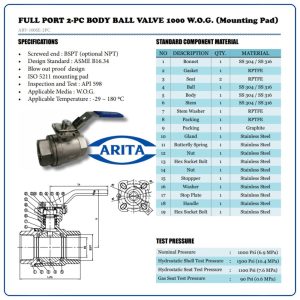 Cấu tạo Van bi inox tay gạt Arita ARV-100SE-2PC