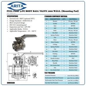 Cấu tạo Van bi inox tay gạt Arita ARV-100SE-3PC