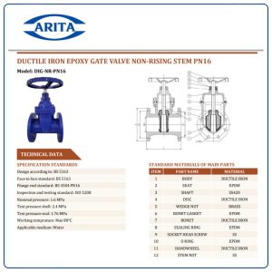 Cấu tạo Van cổng ty chìm Arita DIG-NR-PN16
