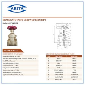 Cấu tạo Van cửa đồng Arita ARV-1001SE