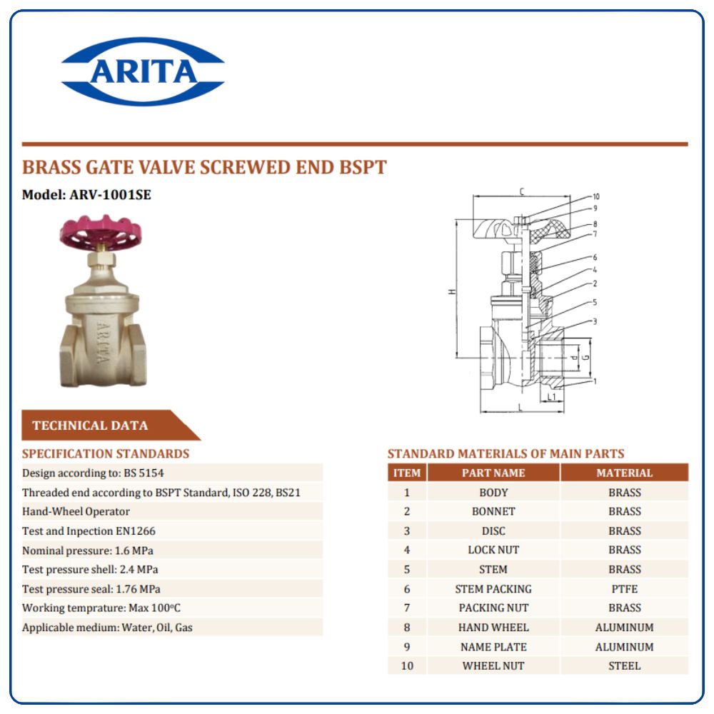 Cấu tạo Van cửa đồng Arita ARV-1001SE