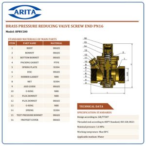 Cấu tạo Van giảm áp đồng Arita BPRV200