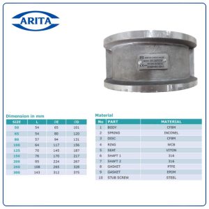 Kích thước Van 1 chiều bướm inox Arita ARV-109WT(U)-S