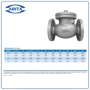 Kích thước Van 1 chiều lá lật Arita ARV-SWJ74820