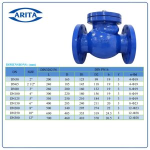 Kích thước Van 1 chiều lá lật Arita DI-SC-PN16