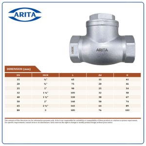 Kích thước Van 1 chiều lá lật inox Arita ARV-103SE