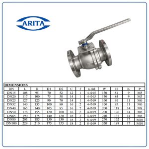 Kích thước Van bi inox tay gạt Arita ARV-100FE(J)