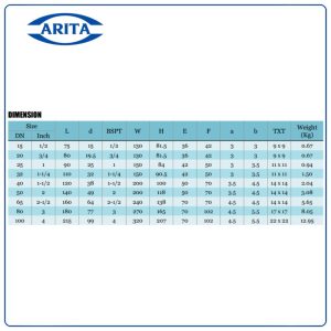 Kích thước Van bi inox tay gạt Arita ARV-100SE-3PC