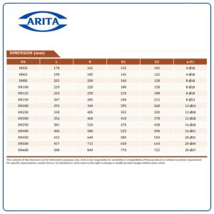 Kích thước Van cổng ty nổi Arita DIG-R-PN16