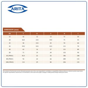 Kích thước Van cửa đồng Arita ARV-1001SE