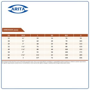 Kích thước Van cửa inox Arita ARV-101SE