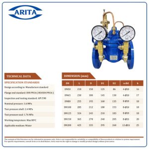 Kích thước Van giảm áp Arita 200X-16Q