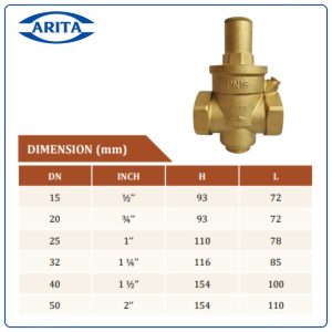 Kích thước Van giảm áp đồng Arita BPRV200