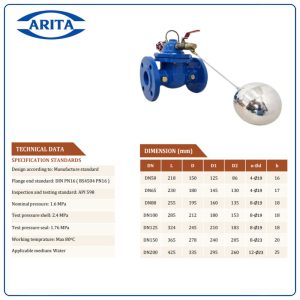 Kích thước Van phao Arita ARV-100X