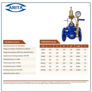 Kích thước Van xả áp an toàn Arita 500X-16Q