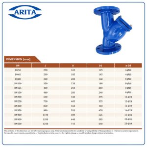 Kích thước Y lọc Arita DI-YS-PN16