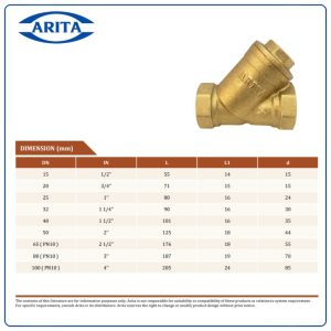 Kích thước Y lọc đồng Arita ARF-1005SE