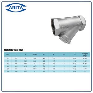Kích thước Y lọc inox Arita ARF-105SE