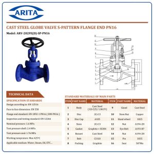 Cấu tạo Van cầu chữ ngã Arita ARV-202FE(D)-SP PN16