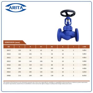 kích thước Van cầu chữ ngã Arita ARV-202FE(D)-SP PN16